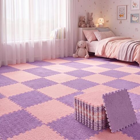 Flutesan 15 Pcs Plush Carpet Tiles Interlocking Floor Mat,Gray in Kuwait