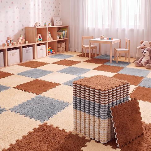 Amylove 36 Pcs Foam Interlocking Carpet Tiles,White, Pink, Rose Red in Kuwait