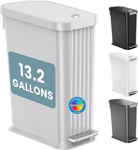 iTouchless 13.2 Gallon / 50 Liter Dog Poop Trash Can with Lid & AbsorbX Odor Filter, Indoor & Outdoor Rust-Proof Pet Waste Bin, Soft-Close Step Pedal, Large Capacity Recycle Bin, Matte Gray in Saudi Arabia