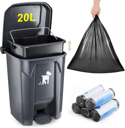 Pet Waste Container - 20L Outdoor Dog Poop Trash Bin with Removable Inner Bin, 150 Waste Bags for Small/Large Dog Families in Saudi Arabia