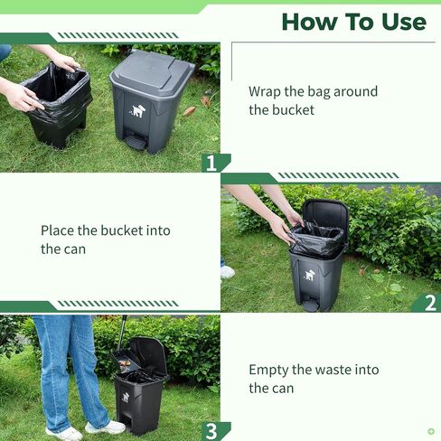 Pet Waste Container - 20L Outdoor Dog Poop Trash Bin with Removable Inner Bin, 150 Waste Bags for Small/Large Dog Families in Saudi Arabia