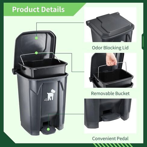 Pet Waste Container - 20L Outdoor Dog Poop Trash Bin with Removable Inner Bin, 150 Waste Bags for Small/Large Dog Families in Saudi Arabia