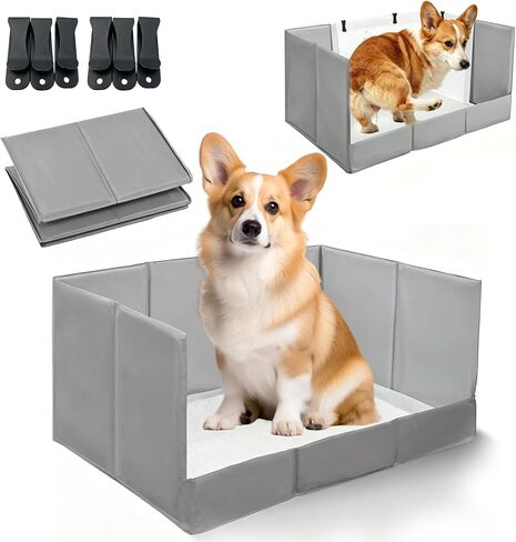 Dog Litter Box with High Walls, 22" Pee Pad Holder Foldable, Indoor Dog Potty Tray for Puppy Dogs, No Assembly, No Spill, Waterproof, Easy to Clean, Portable for Travel in Kuwait