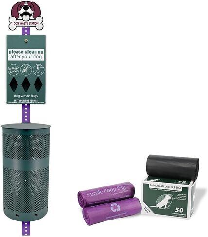 Zero Waste USA - Rust-Proof Dog Waste Station with Bags - Purple & Green in Saudi Arabia