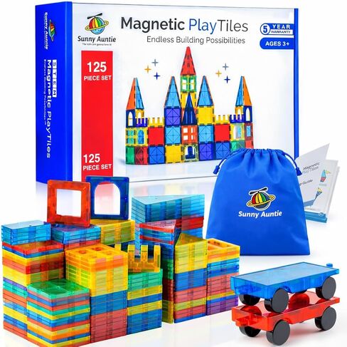 SUNNY AUNTIE 125PCS Magnetic Tiles for Kids Ages 4-8, STEM Building Toys in Kuwait