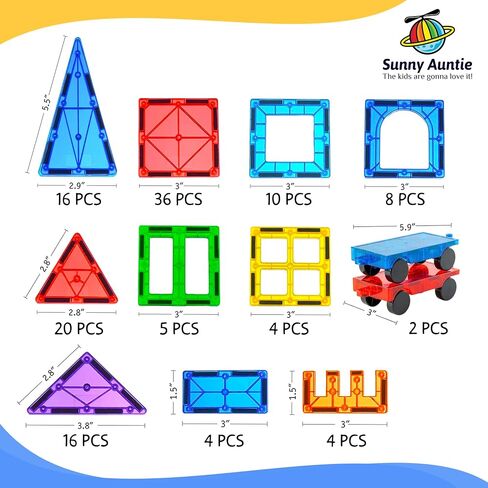 SUNNY AUNTIE 125PCS Magnetic Tiles for Kids Ages 4-8, STEM Building Toys in Kuwait