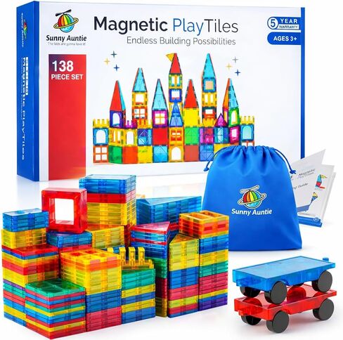 SUNNY AUNTIE 125PCS Magnetic Tiles for Kids Ages 4-8, STEM Building Toys in Kuwait