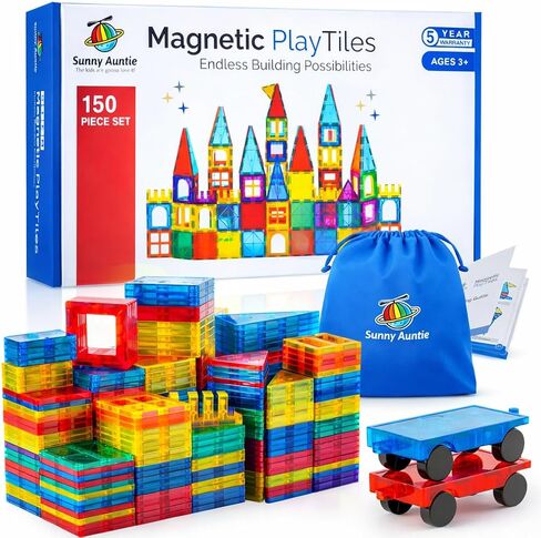 SUNNY AUNTIE 125PCS Magnetic Tiles for Kids Ages 4-8, STEM Building Toys in Kuwait