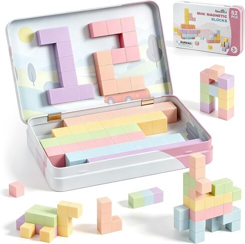 52 PCS Magnetic Blocks with Metal Box, 0.8in Mini Building Cubes Travel Toy in Saudi Arabia