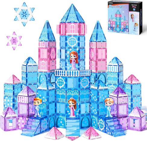 GobiDex 100PCS Magnetic Tiles Princess Castle Set with 4 Dolls & Stairs in Saudi Arabia
