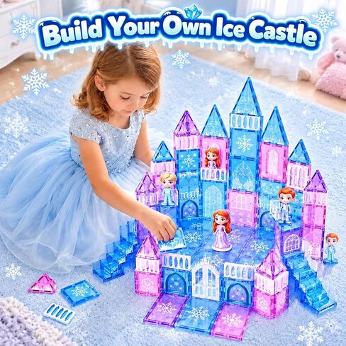 GobiDex 100PCS Magnetic Tiles Princess Castle Set with 4 Dolls & Stairs in Saudi Arabia