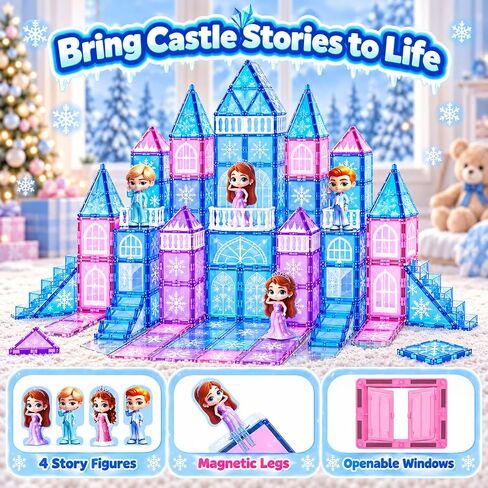 GobiDex 100PCS Magnetic Tiles Princess Castle Set with 4 Dolls & Stairs in Saudi Arabia