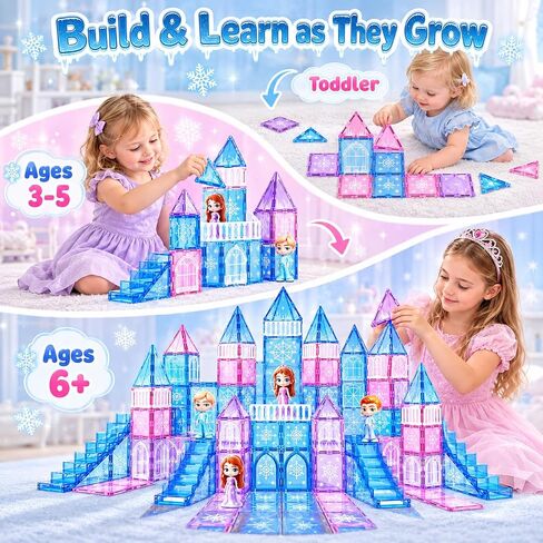 GobiDex 100PCS Magnetic Tiles Princess Castle Set with 4 Dolls & Stairs in Saudi Arabia