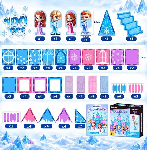 GobiDex 100PCS Magnetic Tiles Princess Castle Set with 4 Dolls & Stairs in Saudi Arabia