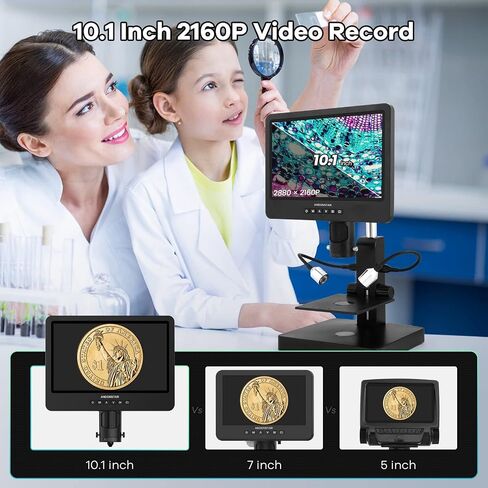 Andonstar AD249-P 10.1 Inch Digital Microscope, Coin Microscope for Error Coins Whole Coins, 1000x 3 Lens 1080P FHD Video Record, Biological Microscope Kit for Adults and Kids, Prepred Slides in Saudi Arabia