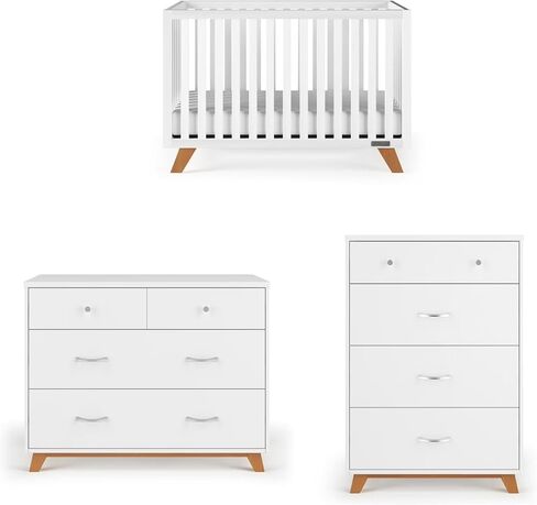 Childcraft Child Craft SOHO 3 Piece Nursery Furniture Set, 4-in-1 Convertible Crib, 4 Drawer Chest and 3 Drawer Changing Table Dresser (White/Natural) (F34001.3PC) in Kuwait