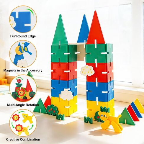 Bmag 2 in 1 Magnetic Tiles with Snap Interlock Edges 58Pcs in Kuwait