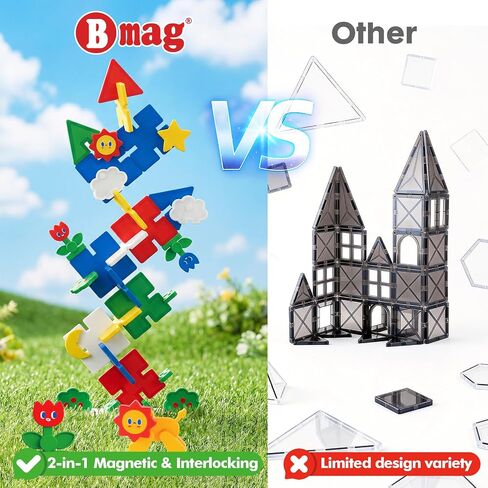 Bmag 2 in 1 Magnetic Tiles with Snap Interlock Edges 58Pcs in Kuwait