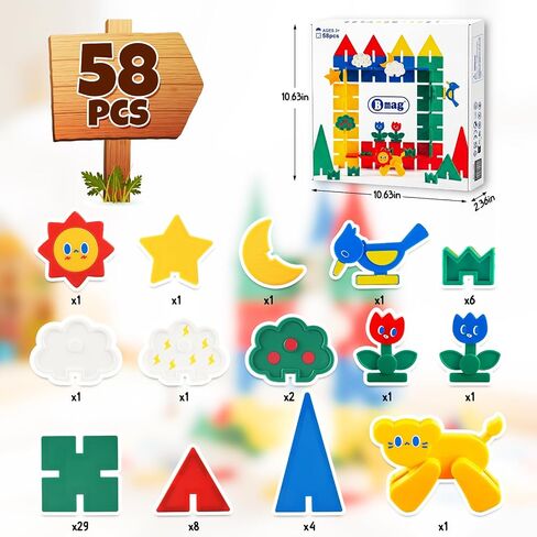 Bmag 2 in 1 Magnetic Tiles with Snap Interlock Edges 58Pcs in Kuwait