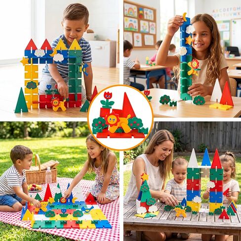 Bmag 2 in 1 Magnetic Tiles with Snap Interlock Edges 58Pcs in Kuwait