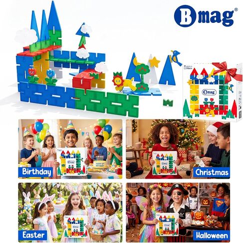 Bmag 2 in 1 Magnetic Tiles with Snap Interlock Edges 58Pcs in Kuwait