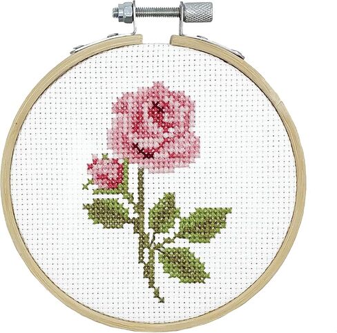 DUTCH STITCH BROTHERS - Rose Counted Cross Stitch 4" Hoop and Pattern Included - Cross Stitching Kits for Adults Advanced and Beginners in Kuwait