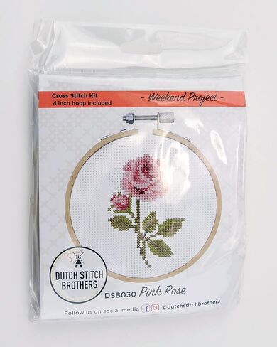 DUTCH STITCH BROTHERS - Rose Counted Cross Stitch 4" Hoop and Pattern Included - Cross Stitching Kits for Adults Advanced and Beginners in Kuwait
