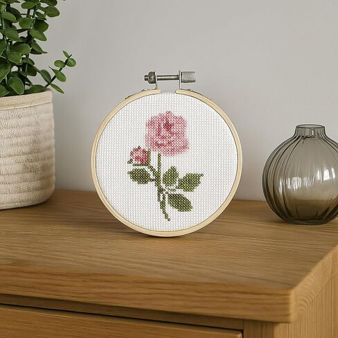 DUTCH STITCH BROTHERS - Rose Counted Cross Stitch 4" Hoop and Pattern Included - Cross Stitching Kits for Adults Advanced and Beginners in Kuwait