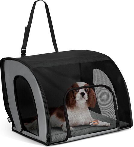 K&H Pet Products حامل أمان للسفر للحيوانات الأليفة، قفص للكلاب للسفر في السيارة، حامل ناعم الجوانب للكلاب المتوسطة، بيت مقعد سيارة محمول، رمادي/أسود متوسط ​​24 × 19 × 17 بوصة in Kuwait