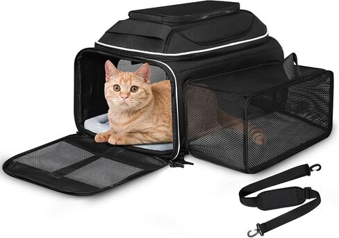 Petskd Top and Side Expandable Small Pet Carrier Airline Approved, Black in Kuwait