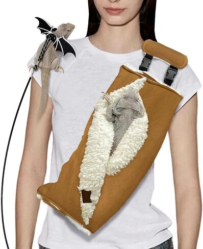 Adjustable Fluffy Bearded Dragon Sling Carrier Bag, Reptile Carrier with Leash Harness Lizard Cage Accessories for Small Animal, Ferrets, Squirrel, Hamsters,Parrot (Black) in Saudi Arabia