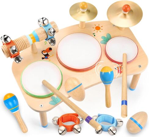 Wingyz Kids Drum Set, 11-in-1 Wooden Musical Instruments for Toddlers in Saudi Arabia