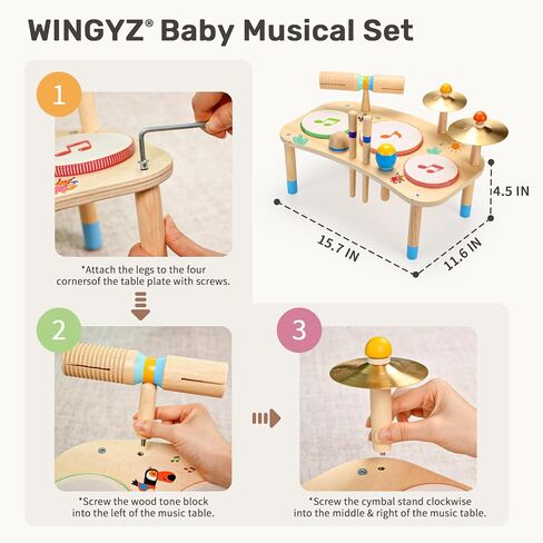 Wingyz Kids Drum Set, 11-in-1 Wooden Musical Instruments for Toddlers in Saudi Arabia