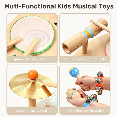 Wingyz Kids Drum Set, 11-in-1 Wooden Musical Instruments for Toddlers in Saudi Arabia