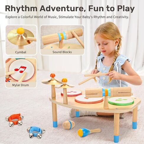 Wingyz Kids Drum Set, 11-in-1 Wooden Musical Instruments for Toddlers in Saudi Arabia