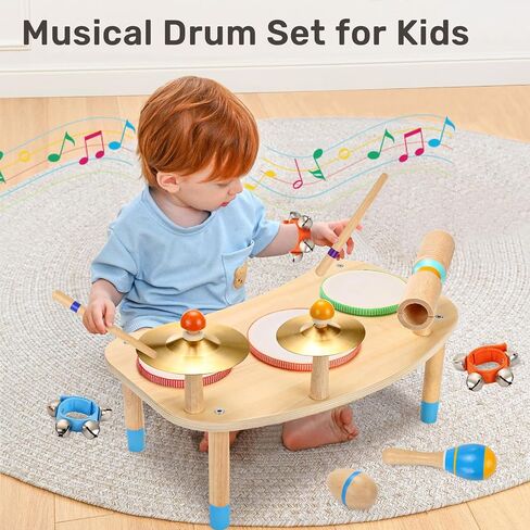 Wingyz Kids Drum Set, 11-in-1 Wooden Musical Instruments for Toddlers in Saudi Arabia