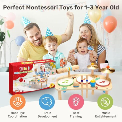 Wingyz Kids Drum Set, 11-in-1 Wooden Musical Instruments for Toddlers in Saudi Arabia