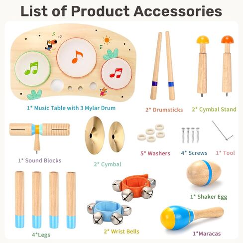 Wingyz Kids Drum Set, 11-in-1 Wooden Musical Instruments for Toddlers in Saudi Arabia