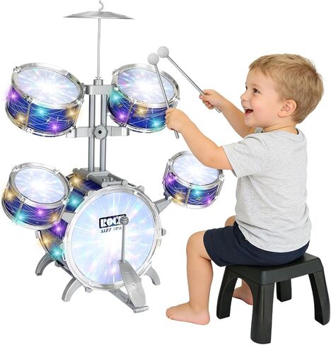Kids Drum Set for Toddlers 1-3, 5-Piece Light Up Jazz Drum Kit with Stool in Saudi Arabia