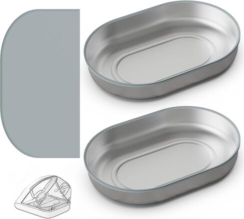 Stainless Steel Bowl for Automatic Microchip Cat Pet Feeder, Sealing Ring Design for Keeping Food Fresh and Reducing Odor, SUS 304, Easy to Clean, 2 Bowl & 1 Mat Set in Kuwait