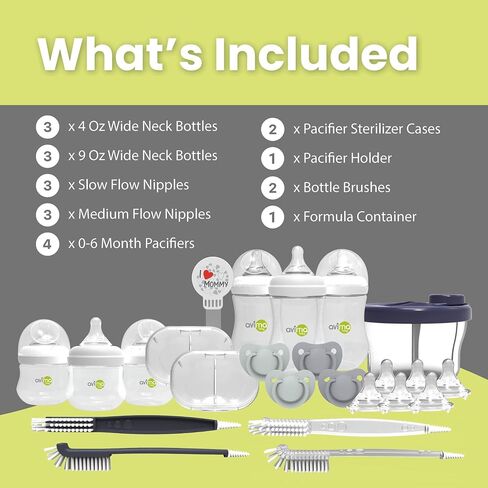 Avima Newborn Baby Bottle Starter Set. Anti-Colic Wide Neck Bottles with Slow and Medium Flow Nipples. 22 Piece Set in Saudi Arabia
