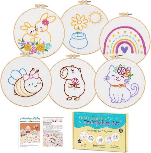 Nuberlic 12 Pcs Embroidery Kit for Kids with Step-By-Step Guidance Ages 8+ in Saudi Arabia