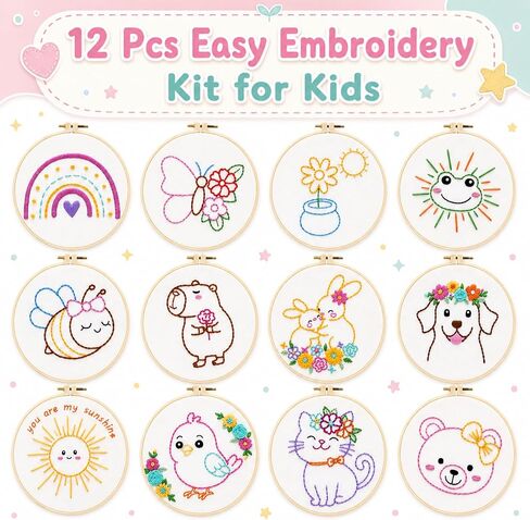 Nuberlic 12 Pcs Embroidery Kit for Kids with Step-By-Step Guidance Ages 8+ in Saudi Arabia