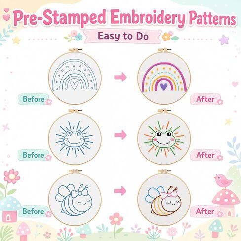 Nuberlic 12 Pcs Embroidery Kit for Kids with Step-By-Step Guidance Ages 8+ in Saudi Arabia