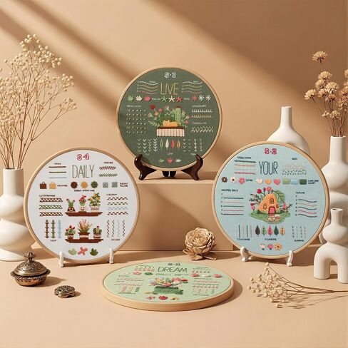 Snuvid Embroidery Kit for Beginners, 4 Stages to Learn 38 Stitches with Step-by-Step Video Tutorials, Pre-Printed Patterns, Embroidery Hoop, Threads and Needles for Adults in Saudi Arabia