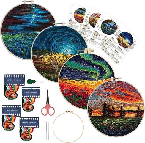 Maydear 4 Pack Embroidery Starter Kit with Pattern, Stamped Cross Stitch Kits for Beginners Adults with Embroidery Hoop and Instructions, Hand Embroidery Kit (Embroidery kit flower2) in Kuwait