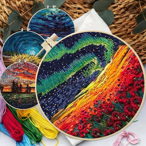 Maydear 4 Pack Embroidery Starter Kit with Pattern, Stamped Cross Stitch Kits for Beginners Adults with Embroidery Hoop and Instructions, Hand Embroidery Kit (Embroidery kit flower2) in Kuwait