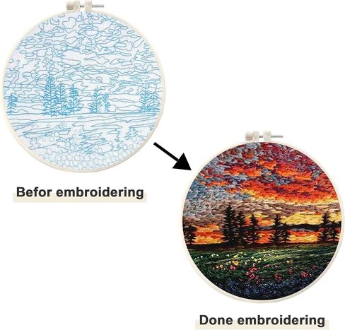 Maydear 4 Pack Embroidery Starter Kit with Pattern, Stamped Cross Stitch Kits for Beginners Adults with Embroidery Hoop and Instructions, Hand Embroidery Kit (Embroidery kit flower2) in Kuwait