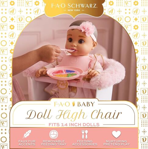 FAO Schwarz Baby Doll High Chair with Feeding Accessories, Fits 14" Dolls in Kuwait