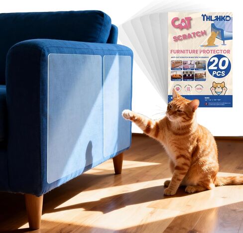 20PCS Cat Scratch Furniture Protector, Couch Protectors Tape from Cats Claws Scratching, Single Sided Clear Sticky Sheets Proof Clawing Sofa Corner Protection Cover Anti Scratch for Furniture in Kuwait